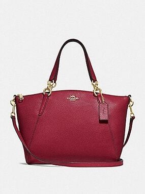 Coach Kelsey Pebbled Leather Chain Tote in Cherry with Gold Hardware